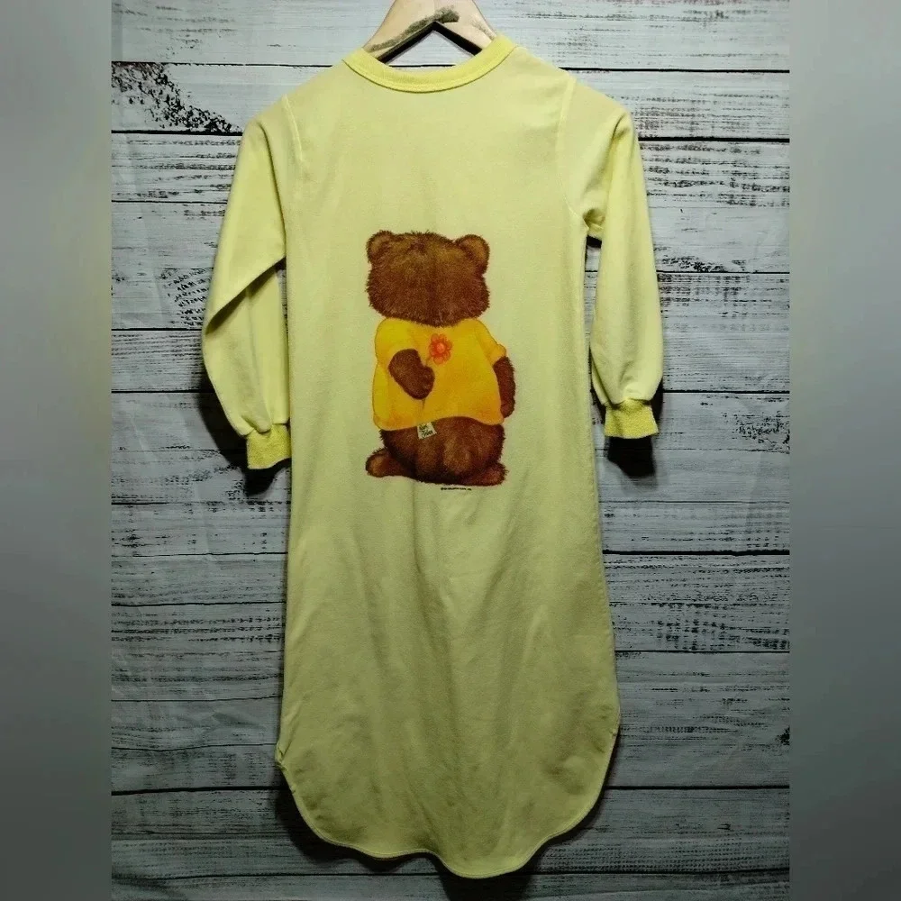 Hallmark Shirt Tales Nightgown for Girls  Yellow Fuzzy Bear Cutesy‎ 80s Vintage